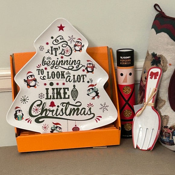 Tinsel Other - Christmas Tree Shaped Plate Penguin It’s Beginning to Look a lot like Christmas